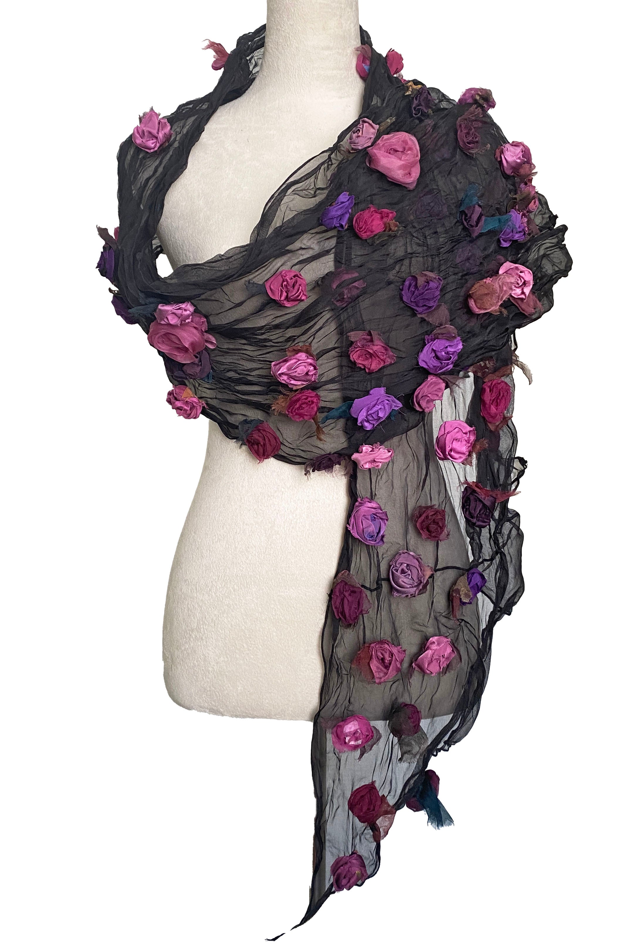3D Flower Scarf XL - Black w/ Magenta & Pink