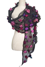Load image into Gallery viewer, 3D Flower Scarf XL - Black w/ Magenta &amp; Pink

