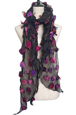 Load image into Gallery viewer, 3D Flower Scarf XL - Black w/ Magenta &amp; Pink
