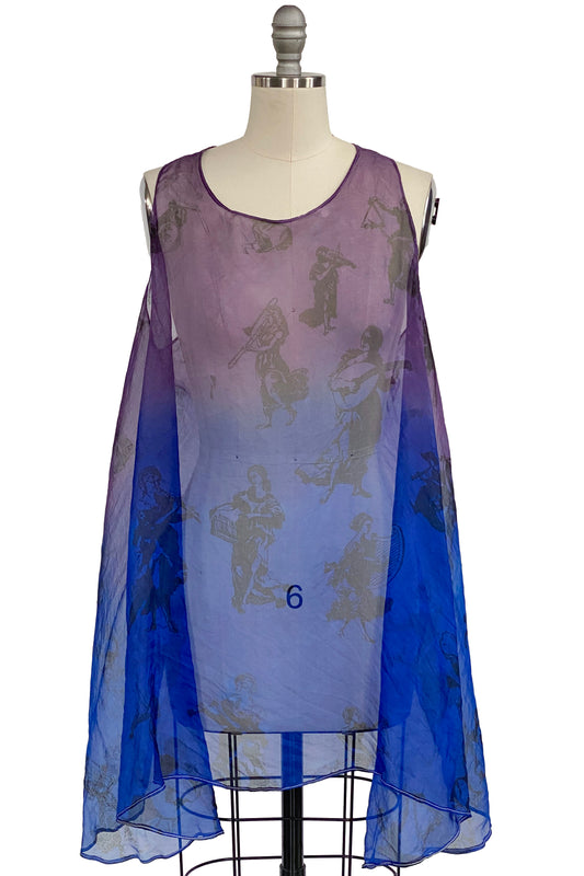 Apron Dress | Silk Organza | Muses Print - Blue & Purple
