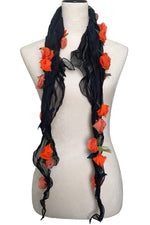 Load image into Gallery viewer, 3D Flower Scarf - Black w/ Tangerine
