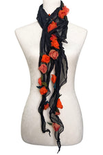 Load image into Gallery viewer, 3D Flower Scarf - Black w/ Tangerine
