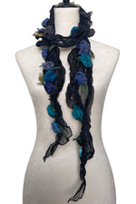 Load image into Gallery viewer, 3D Flower Scarf - Black w/ Blue &amp; Teal
