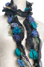 Load image into Gallery viewer, 3D Flower Scarf - Black w/ Blue &amp; Teal
