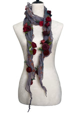 Load image into Gallery viewer, 3D Flower Scarf - Lavender Grey w/ Red
