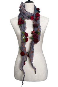 3D Flower Scarf - Lavender Grey w/ Red
