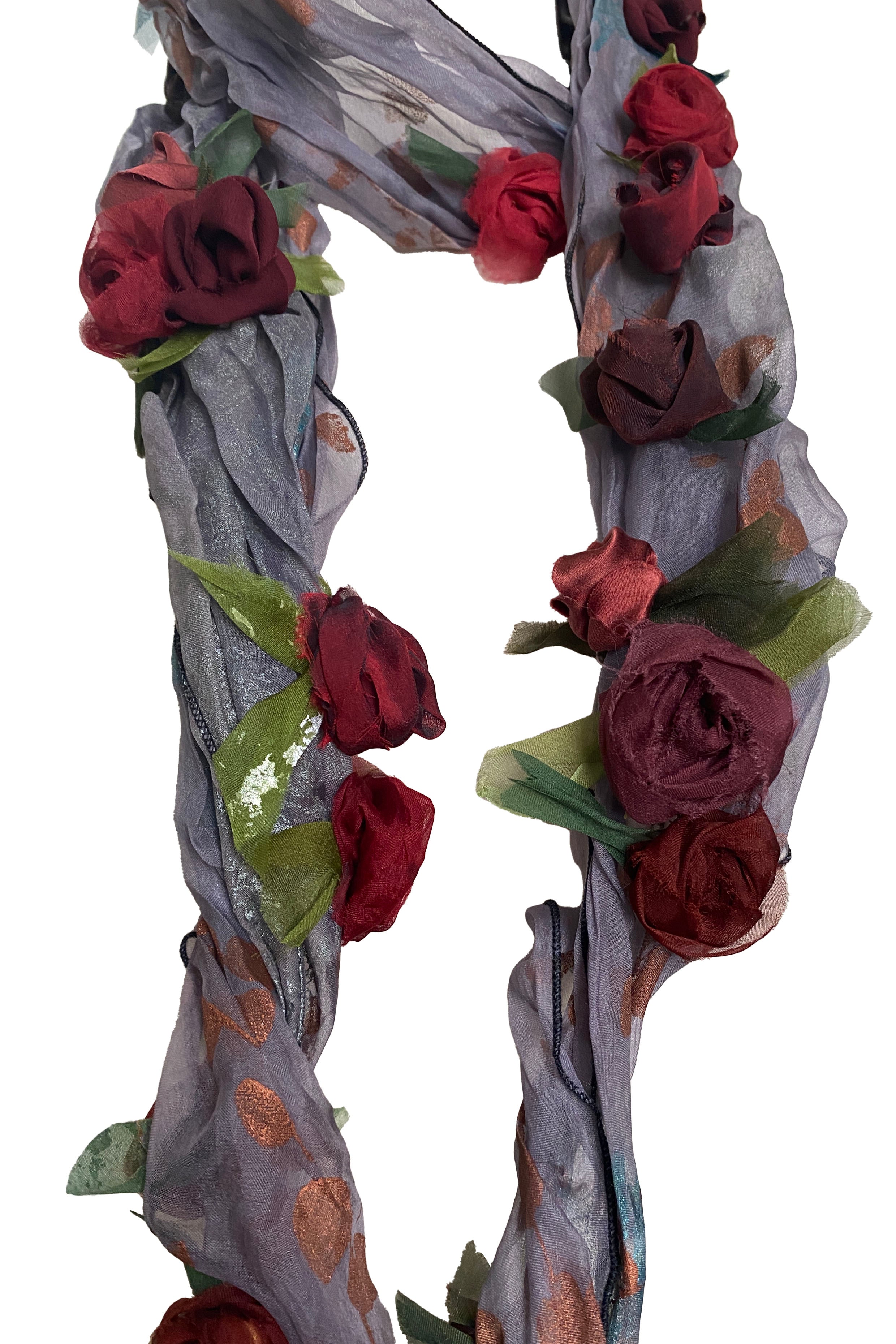 3D Flower Scarf - Lavender Grey w/ Red