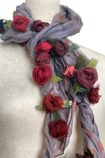 Load image into Gallery viewer, 3D Flower Scarf - Lavender Grey w/ Red
