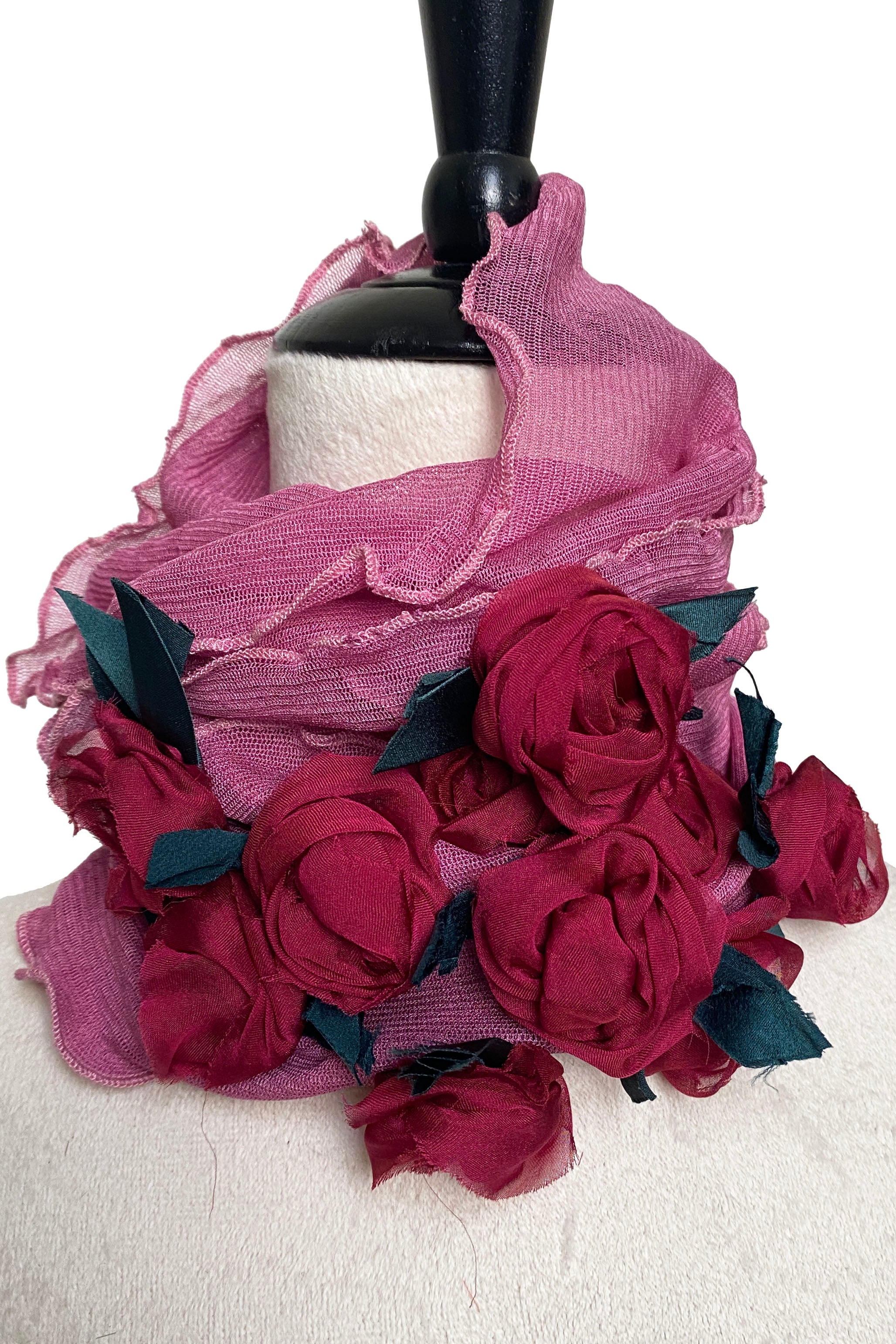 Flower Collar Headband - Pink w/ Red