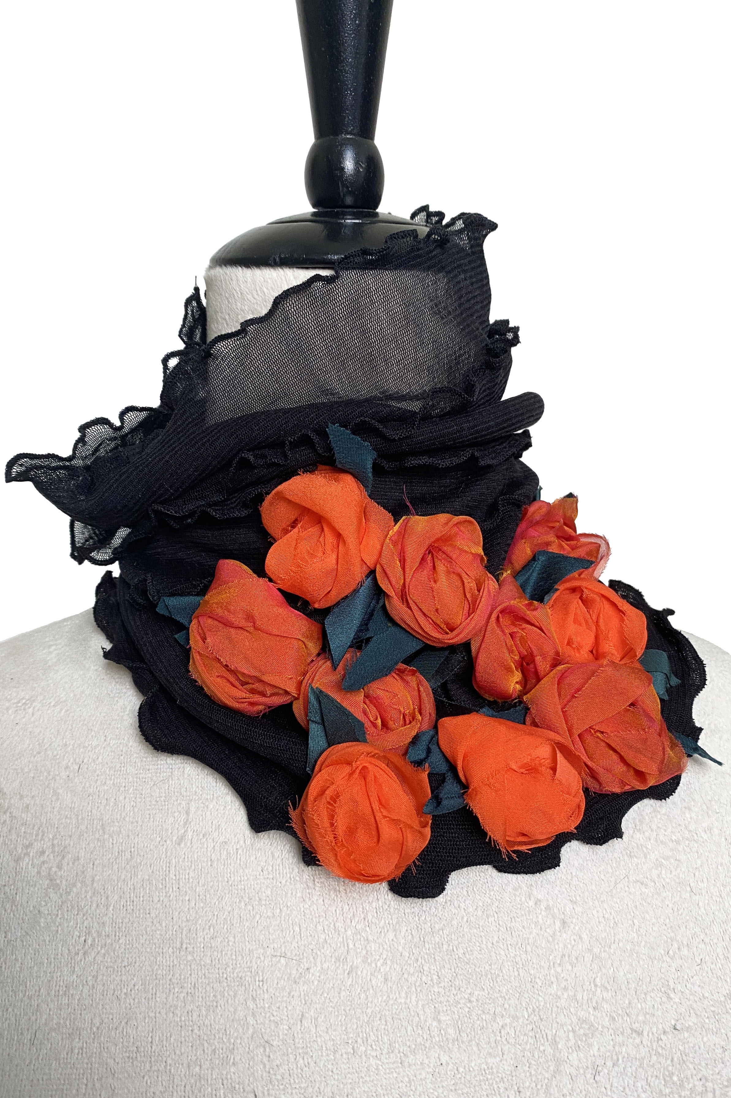 Flower Collar Headband - Black w/ Tangerine