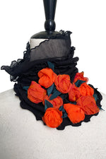Load image into Gallery viewer, Flower Collar Headband - Black w/ Tangerine
