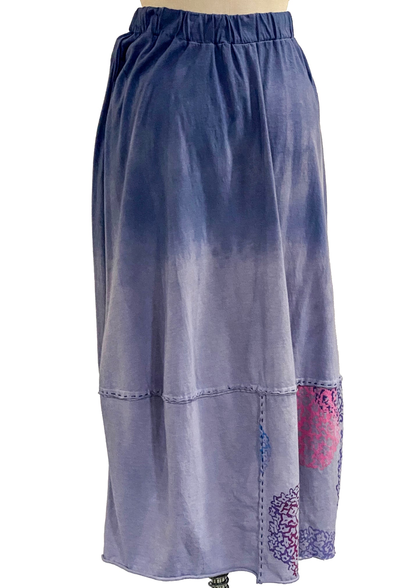 Giverny Skirt | Organic Cotton Jersey | Hydrangea Print Overdye | Off White, Blue, Lavender, Pink