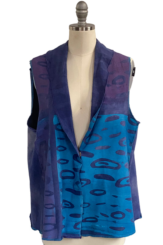 Panel Vest | Organic Cotton French Terry | Paper Cut Oyster Print | Purple & Blue