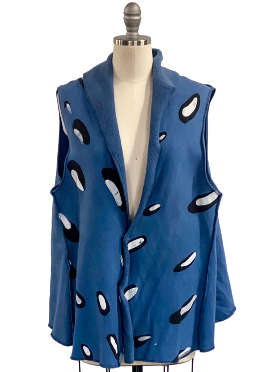 Panel Vest in French Terry w Spots Print - Indigo