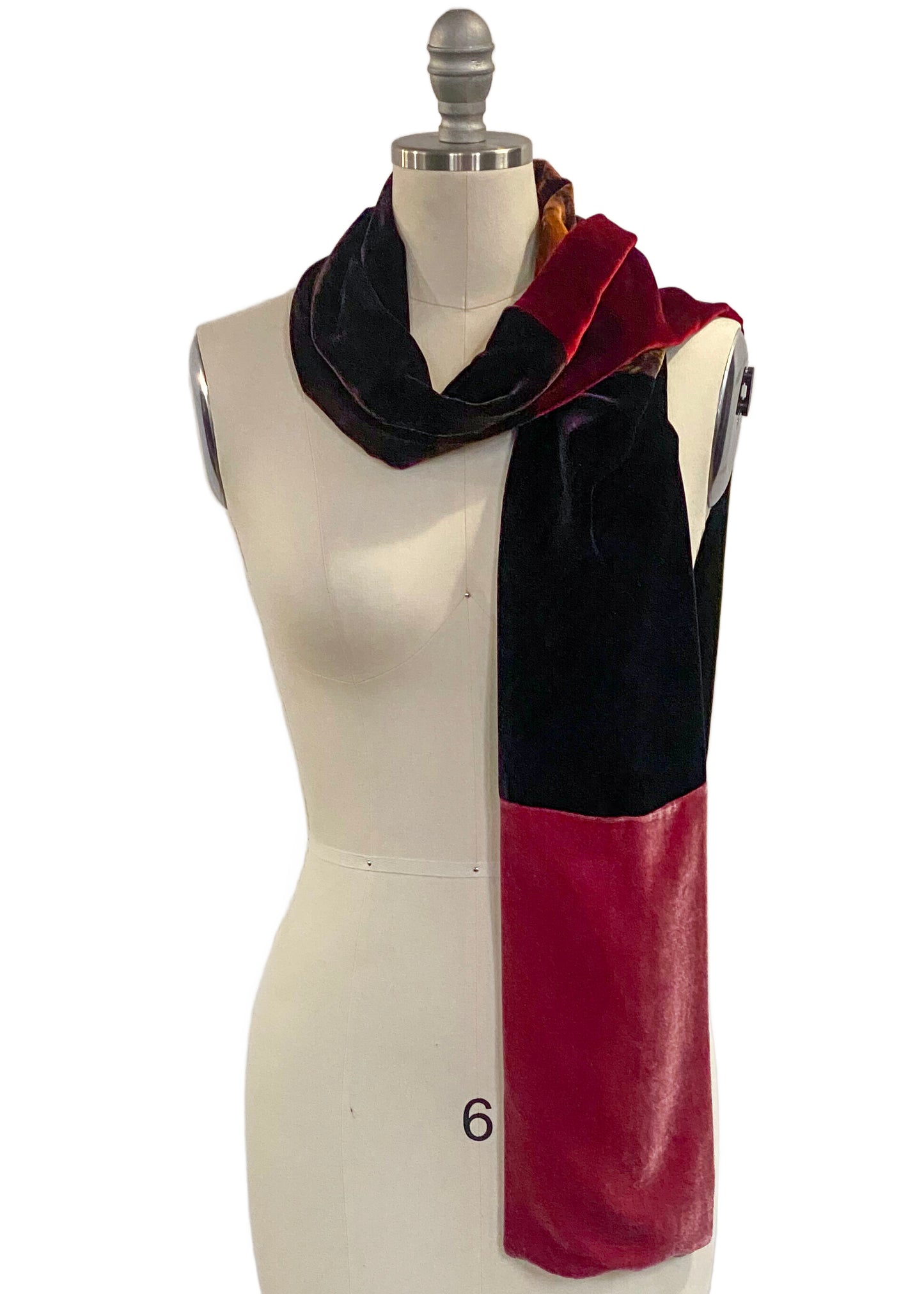 Patchwork Scarf | Reclaimed Velvet | Purple, Red, Pink, Brown & Green