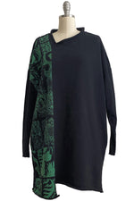 Load image into Gallery viewer, Petra Long Sleeve Tunic Knit w/ Tile Print - Black &amp; Green Overdye - Meduim
