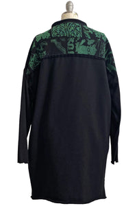 Petra Long Sleeve Tunic Knit w/ Tile Print - Black & Green Overdye - Meduim