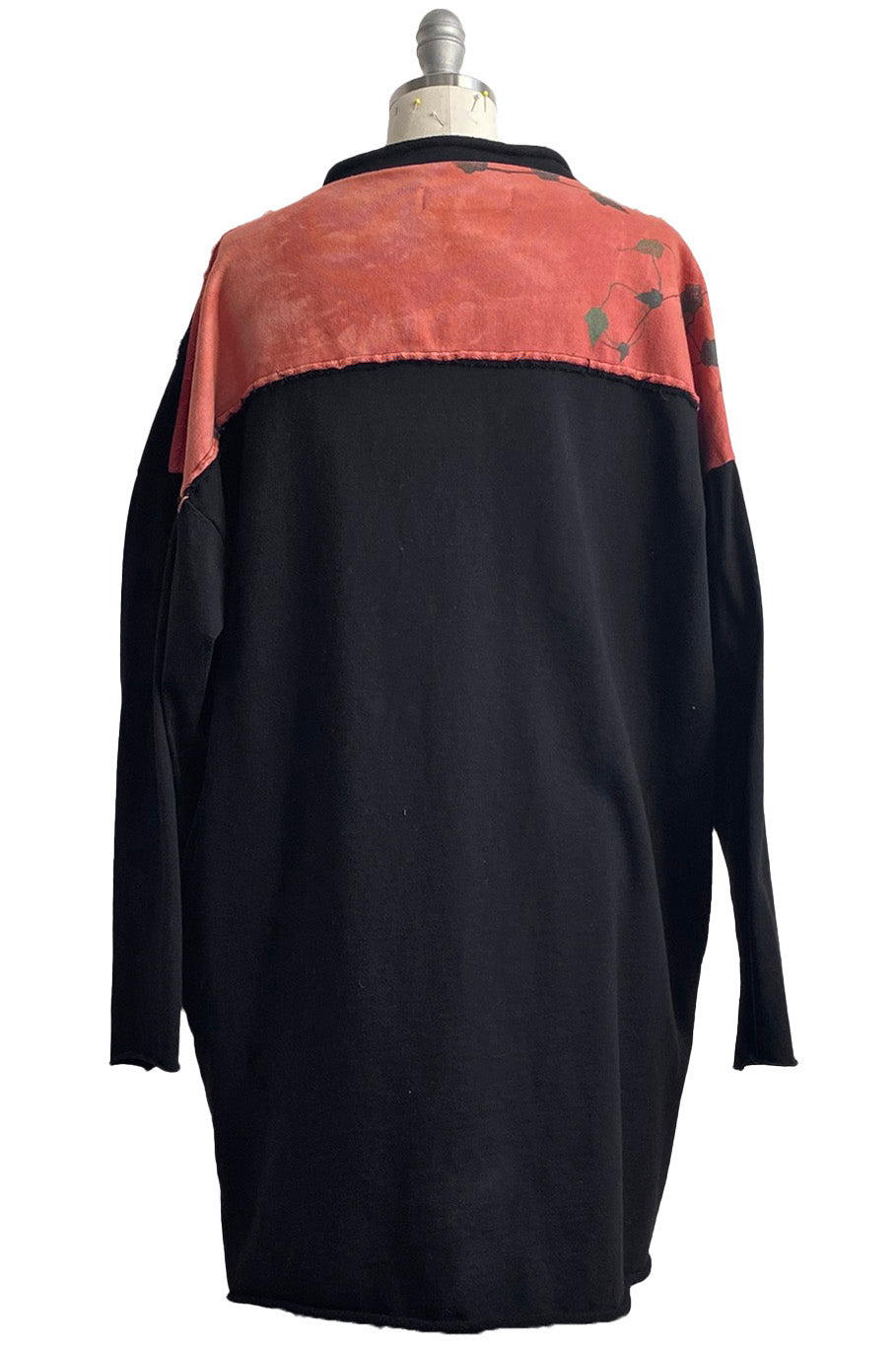 Petra Long Sleeve Tunic Knit w/ Vine Print - Black & Orange Coral Overdye - Large