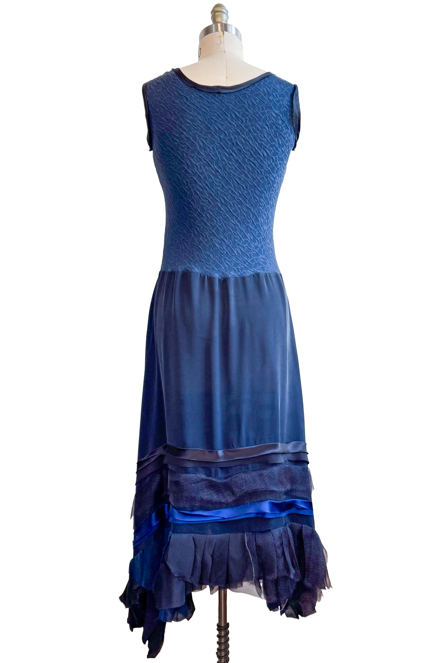 Montmartre Dress | Silk Jacquard & Silk Georgette | Navy | Small