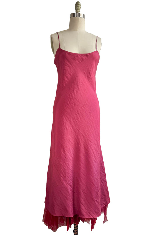 Kappa Dress in Silk Habotai w/Organza Trim - Crimson - S/M