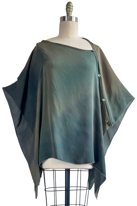 Button Drape in Silk Georgette w/ Ombre Dye - Olive Green