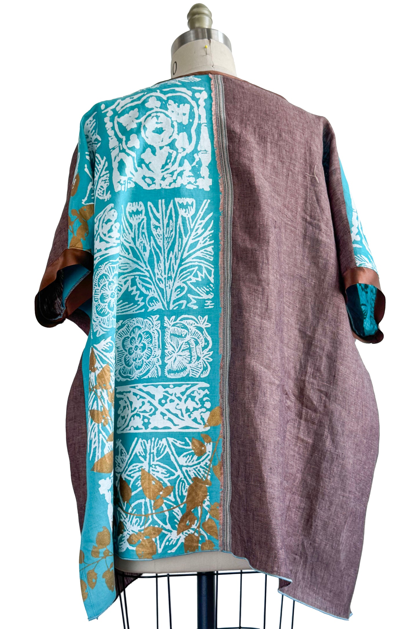 Jo Top | Linen | Vine & Tile Print | Turquoise, Brown, White & Gold