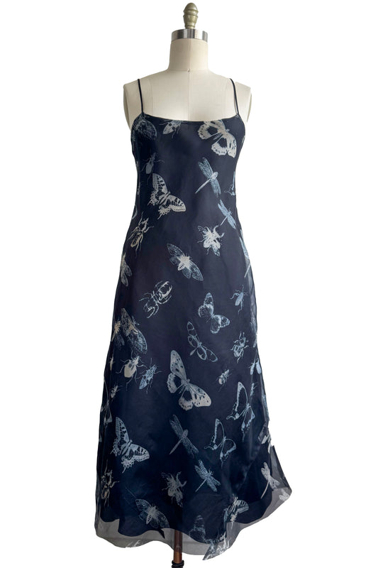 Kappa Dress in Silk w/Organza Trim & Bug Print - Black & Grey - S/M