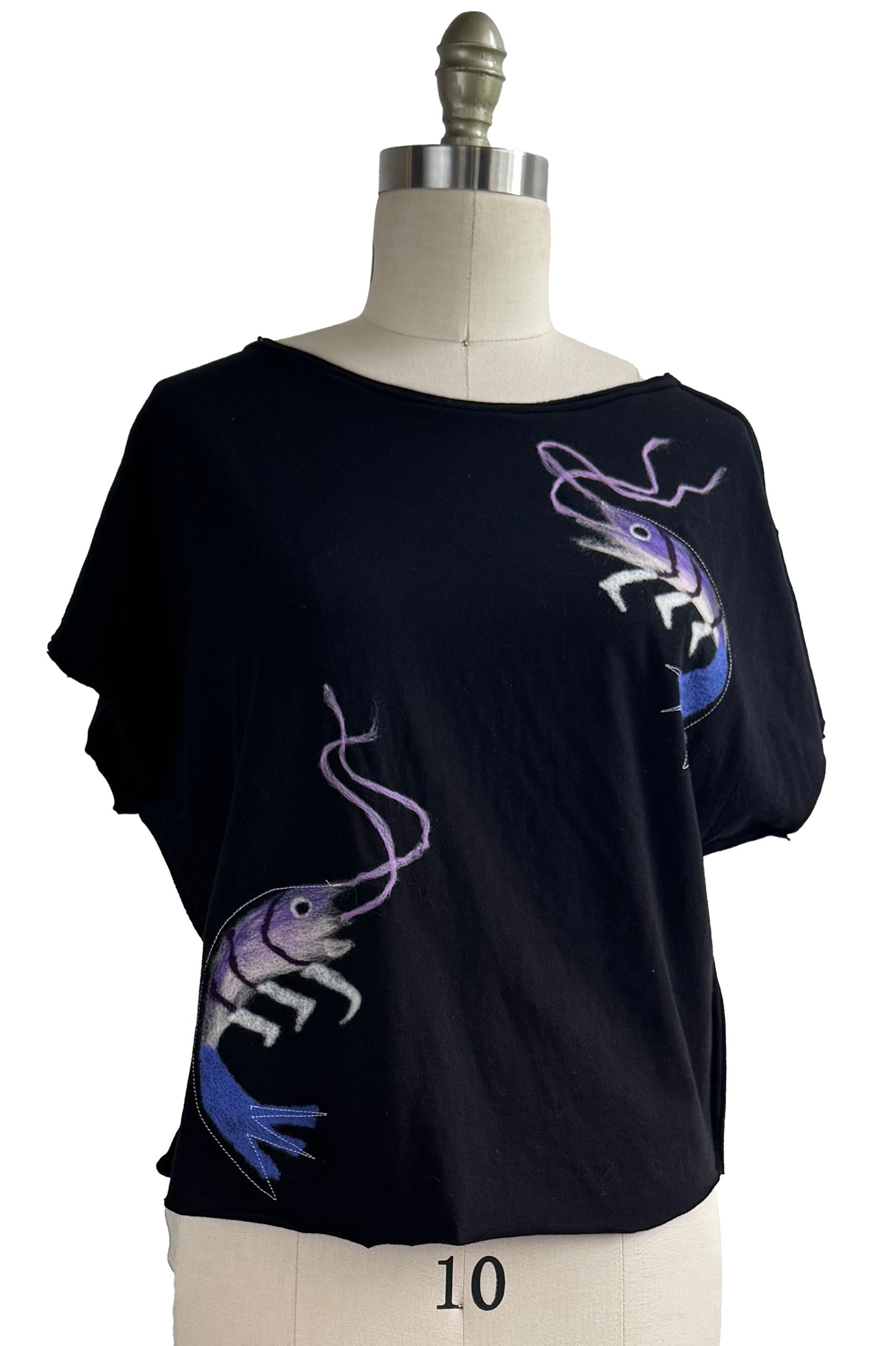 Jen Crop Top w/ Felted Crawfish - Black, Purple & Blue