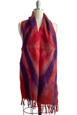 Load image into Gallery viewer, Cashmere Fringed Scarf w/ Itajime Dye - Red &amp; Purple

