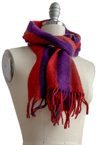 Cashmere Fringed Scarf w/ Itajime Dye - Red & Purple