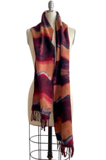 Load image into Gallery viewer, Cashmere Fringed Scarf w/ Itajime Dye - Maroon, Tan &amp; Grey
