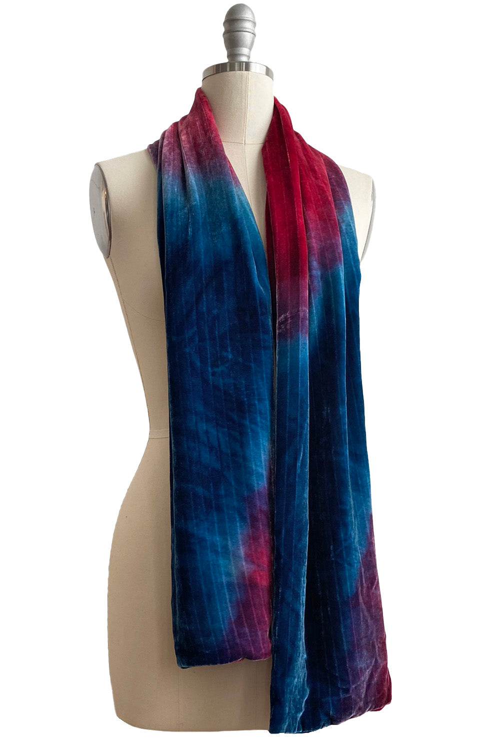 Velvet Scarf w/ Ombre Dye - Red & Blue