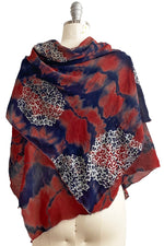 Load image into Gallery viewer, Silk Scarf w/ Hydrangea Print - Red, Blue &amp; White
