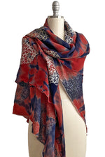Load image into Gallery viewer, Silk Scarf w/ Hydrangea Print - Red, Blue &amp; White

