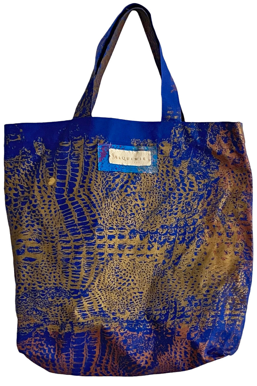 KB x Alquimie Studio Canvas Tote w/ Alligator Print - Blue, Gold & Copper