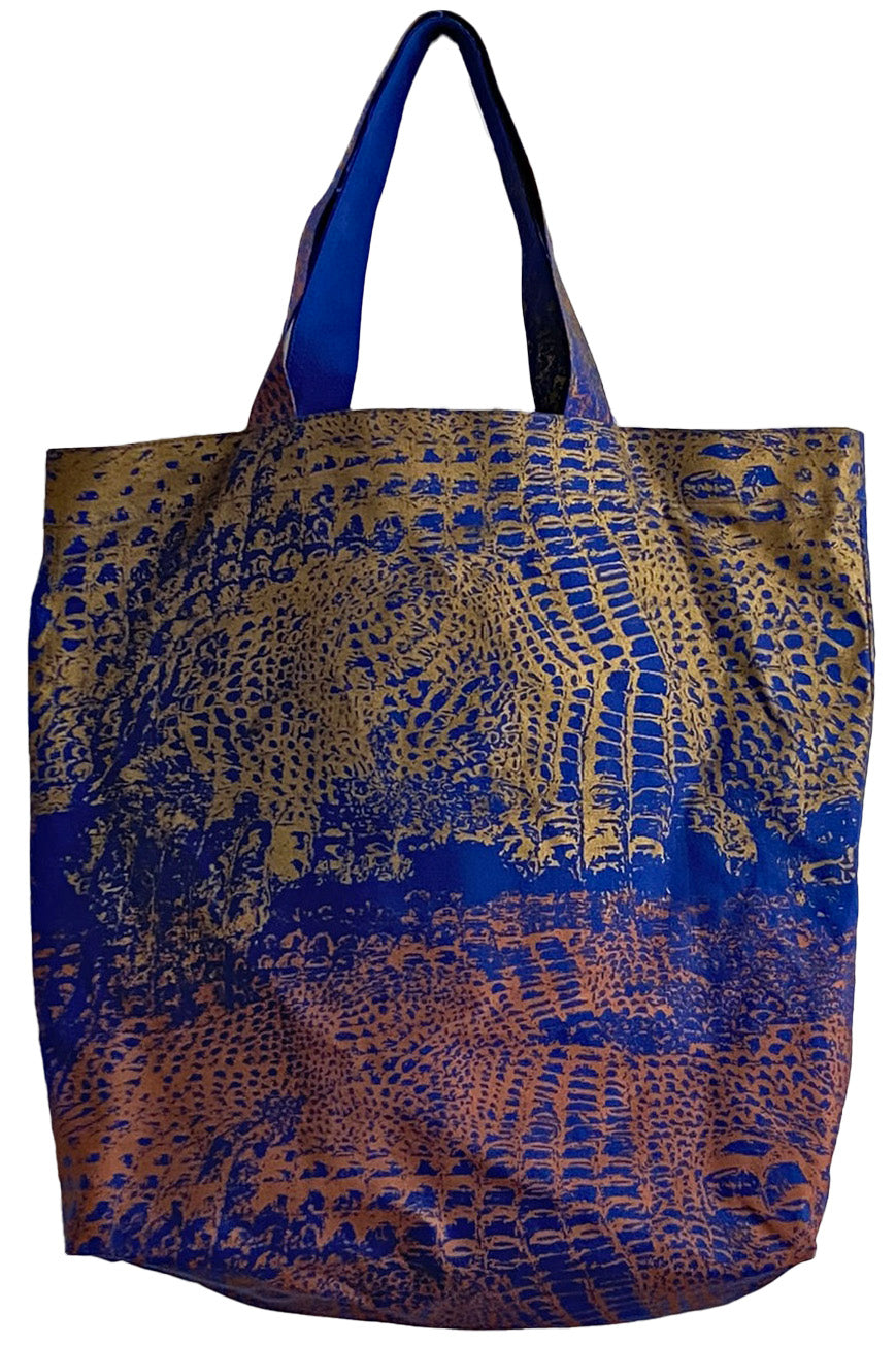 KB x Alquimie Studio Canvas Tote w/ Alligator Print - Blue, Gold & Copper