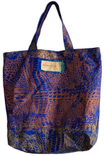 Load image into Gallery viewer, Hand Dyed &amp; Printed Canvas Tote - Cobalt Blue &amp; Copper
