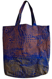Hand Dyed & Printed Canvas Tote - Cobalt Blue & Copper