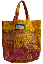Load image into Gallery viewer, Hand Dyed &amp; Printed Canvas Tote - Gold &amp; Red Alligator
