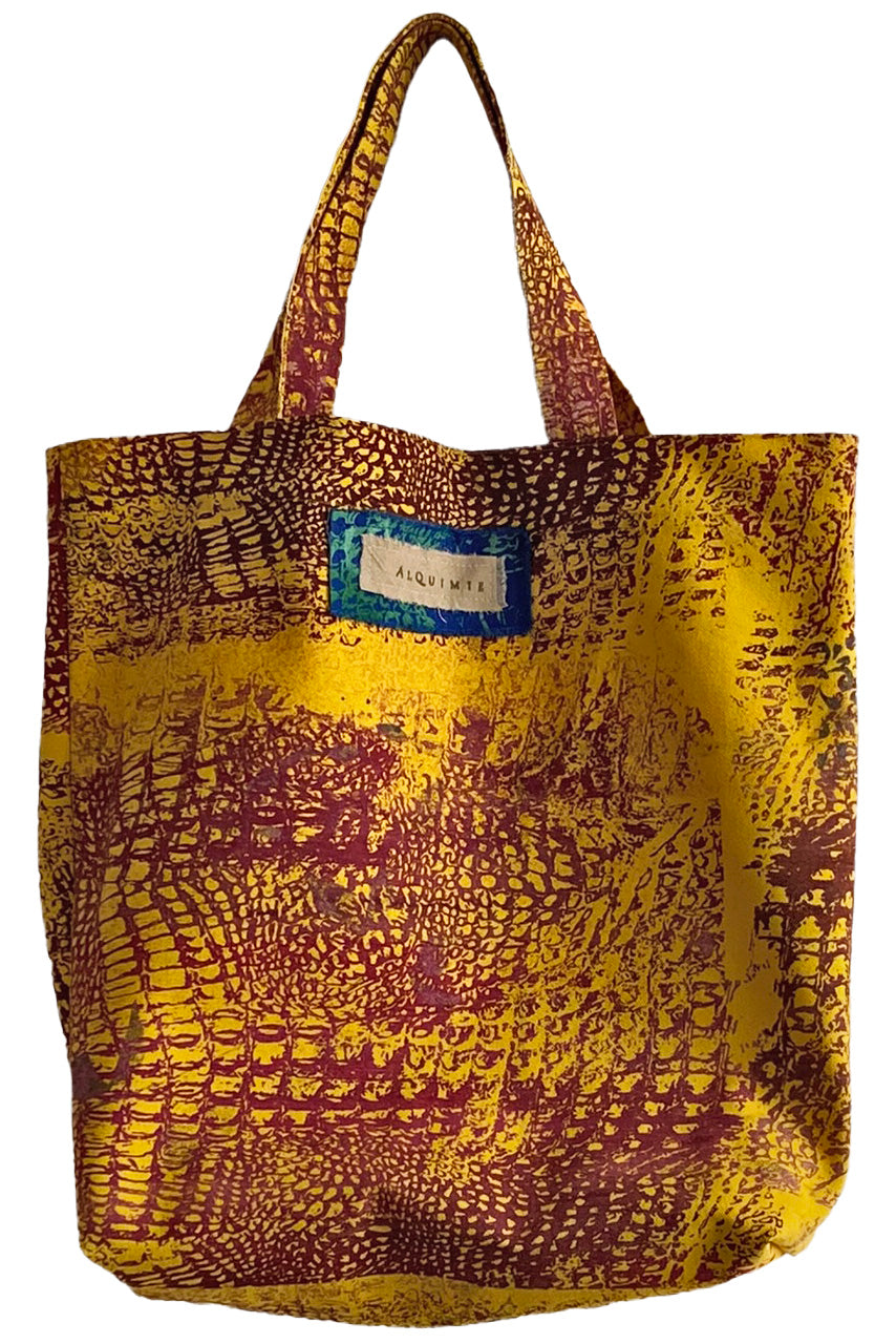 Hand Dyed & Printed Canvas Tote - Gold & Red Alligator