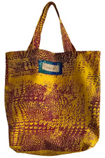 Load image into Gallery viewer, Hand Dyed &amp; Printed Canvas Tote - Gold &amp; Red Alligator
