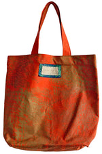 Load image into Gallery viewer, Hand Dyed &amp; Printed Canvas Tote - Orange &amp; Gold Alligator
