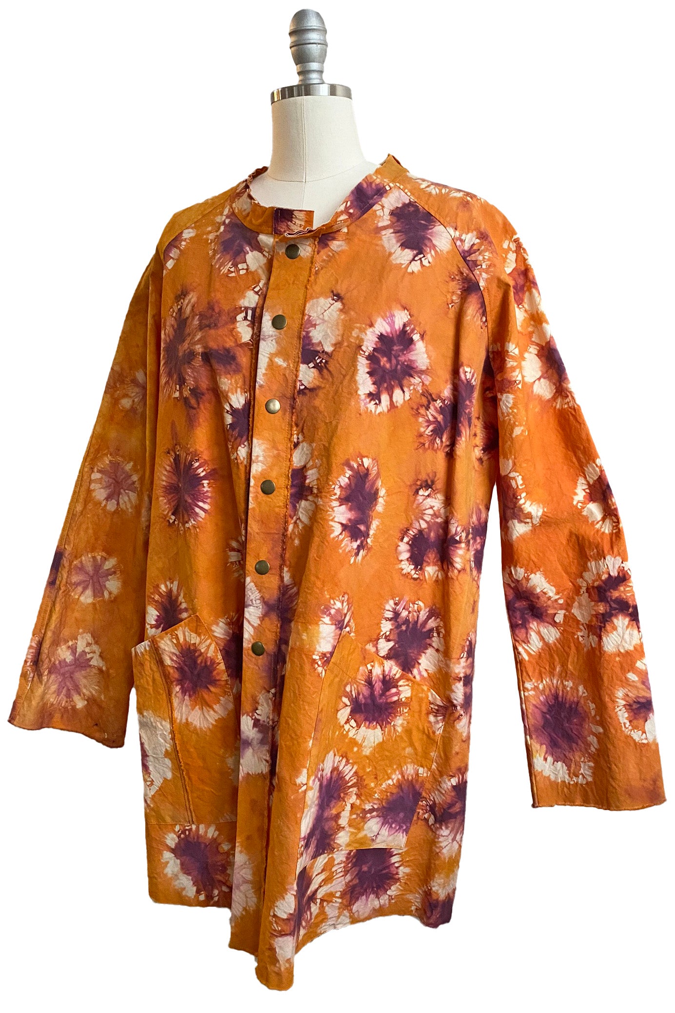 Juno Coat in Tie Dyed Canvas - Orange & Maroon - Medium