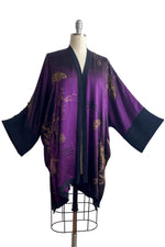 Load image into Gallery viewer, Lucianne Kimono in Silk Charmeuse w/ Azalea &amp; Moth Foil Print - Violet

