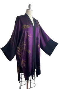 Lucianne Kimono in Silk Charmeuse w/ Azalea & Moth Foil Print - Violet
