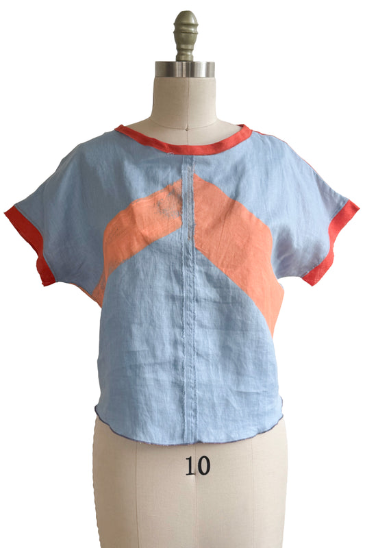 Jen Top | Linen | Painted Stripe | Light Blue & Orange | Medium