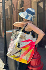 Load image into Gallery viewer, Hand Dyed &amp; Printed Canvas Tote - Red Overdye w/ Gold Rabbit
