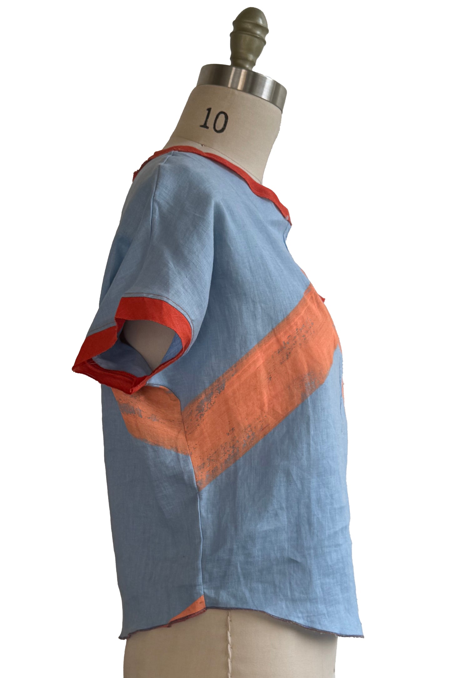 Jen Top | Linen | Painted Stripe | Light Blue & Orange | Medium