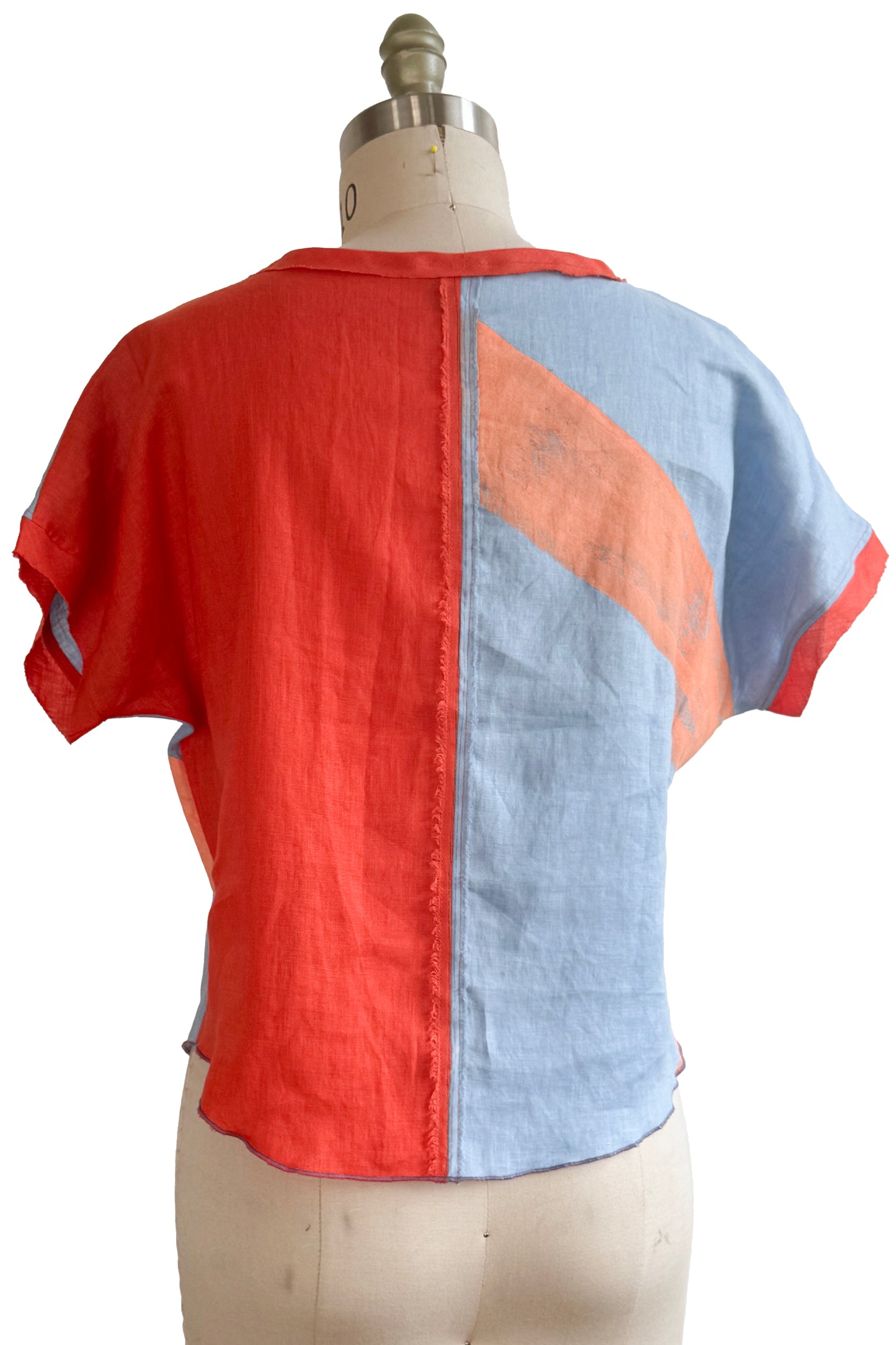 Jen Top | Linen | Painted Stripe | Light Blue & Orange | Medium