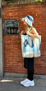 Load image into Gallery viewer, Hand Dyed &amp; Printed Canvas Tote - Indigo Stripe
